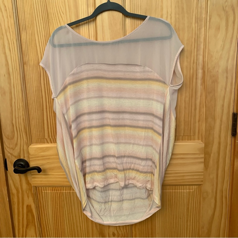 VELVET Light Pink Striped Top with Sheer Back